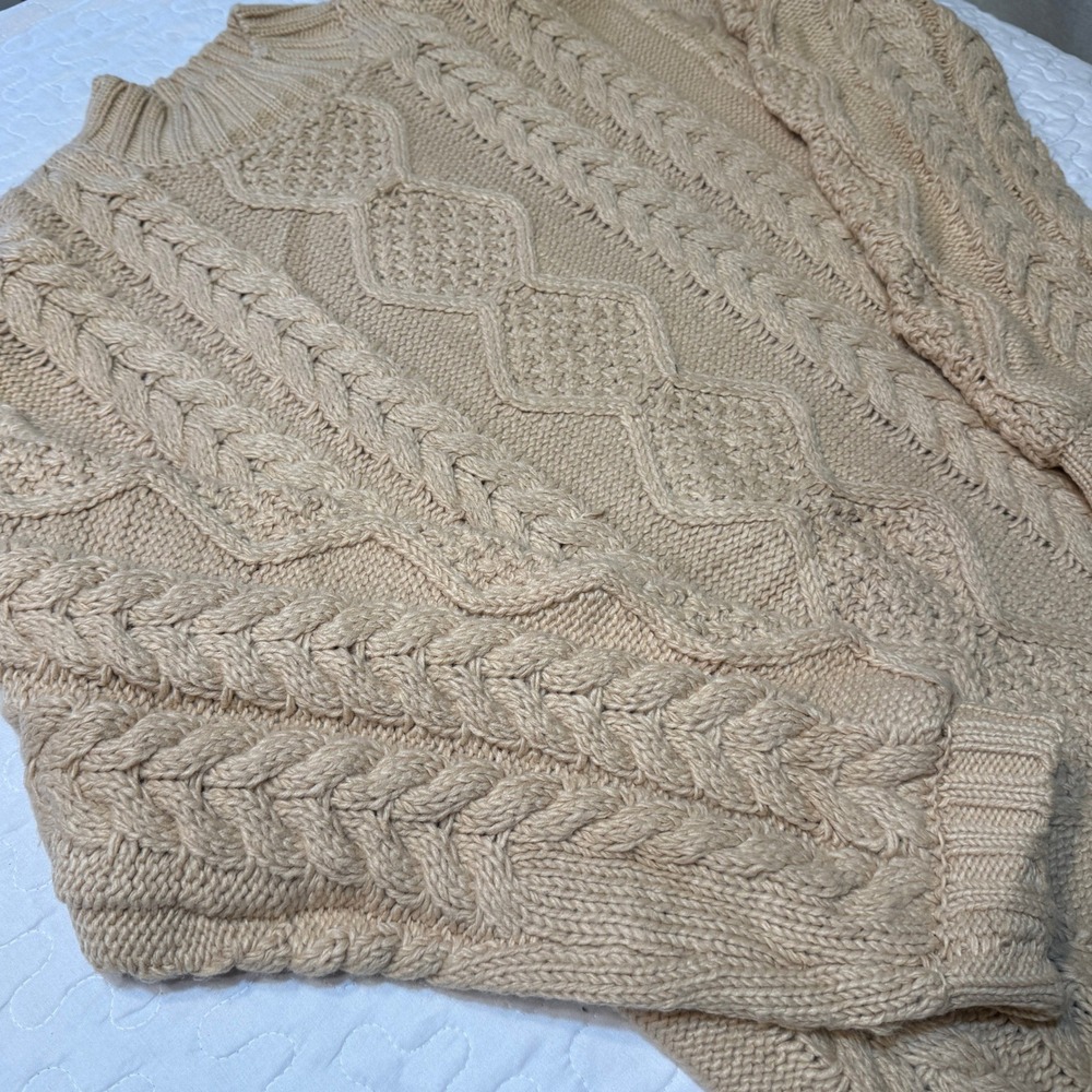 Women M Sweater Dress Tan Beige Cable Knit COTTAGECORE CHUNKY FALL WINTER STAPLE